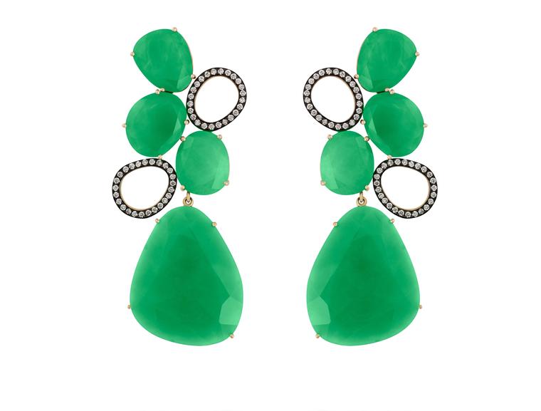Christina Debs earrings in rose gold with chrysoprase and diamonds, from the Hard Candy collection.